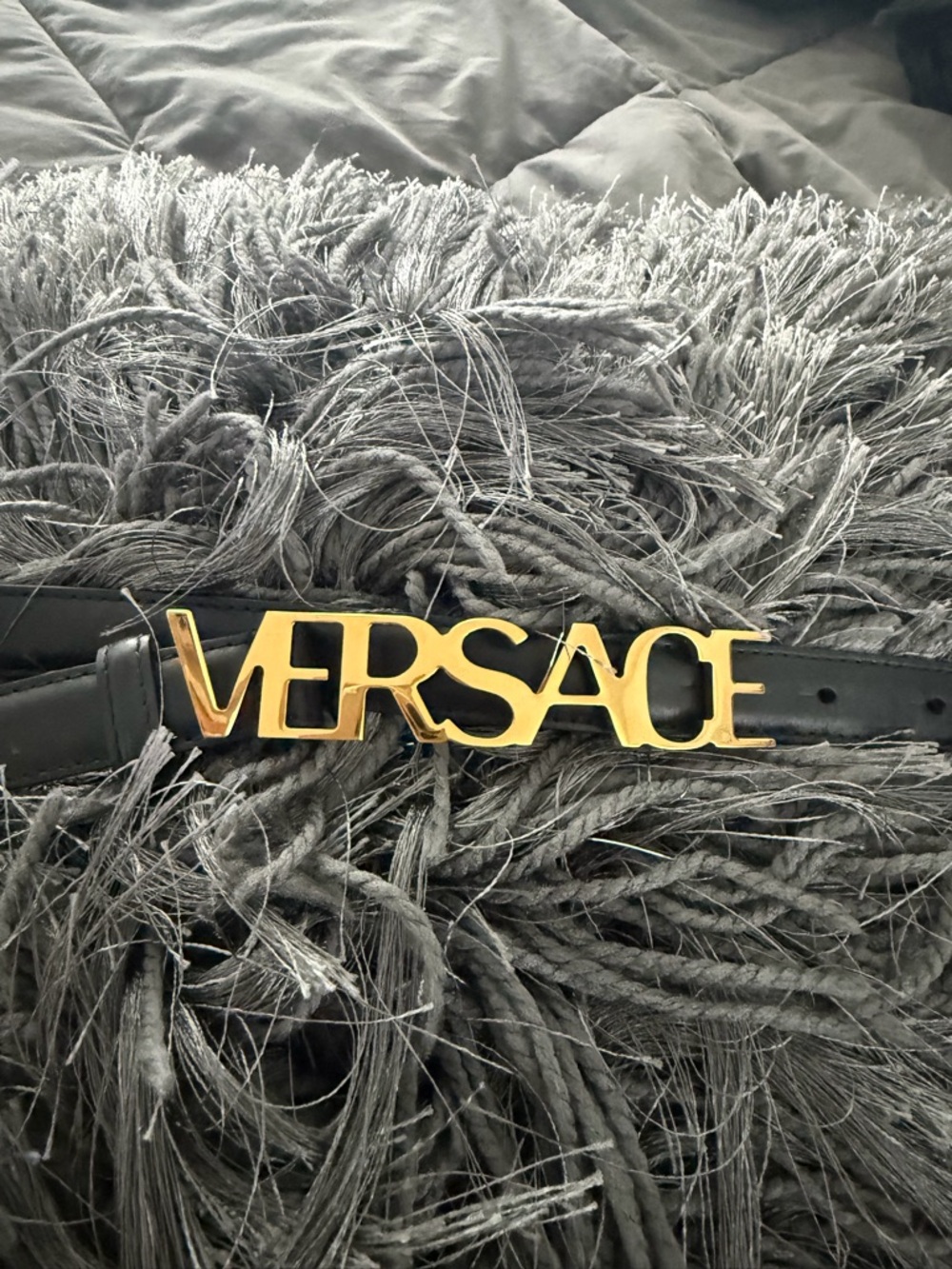 Versace Black Leather Belt with Gold Logo Buckle